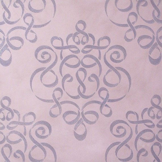 Damask Wall Stencil in Modern Ribbon Style for DIY Wallpaper Look