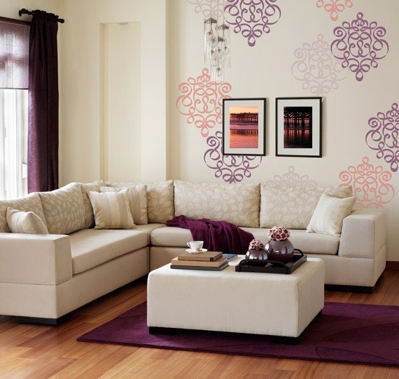 Damask Wall Stencil in Modern Ribbon Style for DIY Wallpaper Look