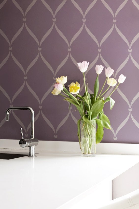 Wall Stencil Pattern Ribbon Lattice Allover Stencil Great Alternatiive to Decals and Wallpaper for Wall Decor