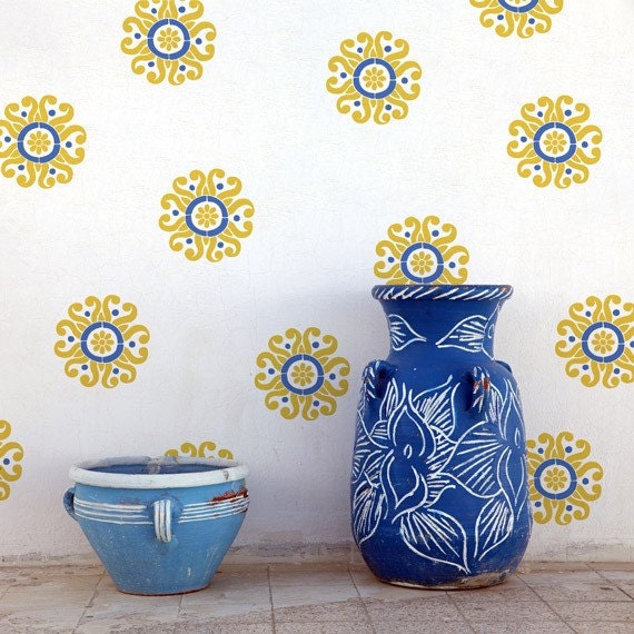 Floral Wall Motif Stencil Sun Flower Moroccan Stencil for DIY Wall Decor