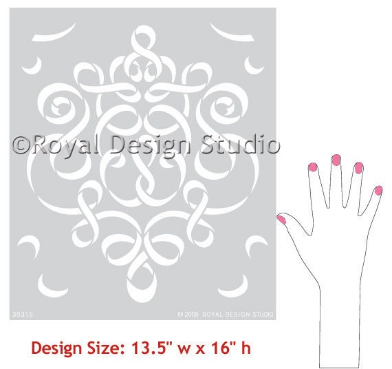 Furniture &Wall Stencil Small Ribbon Damask Stencil Featured in Martha Stewart Living