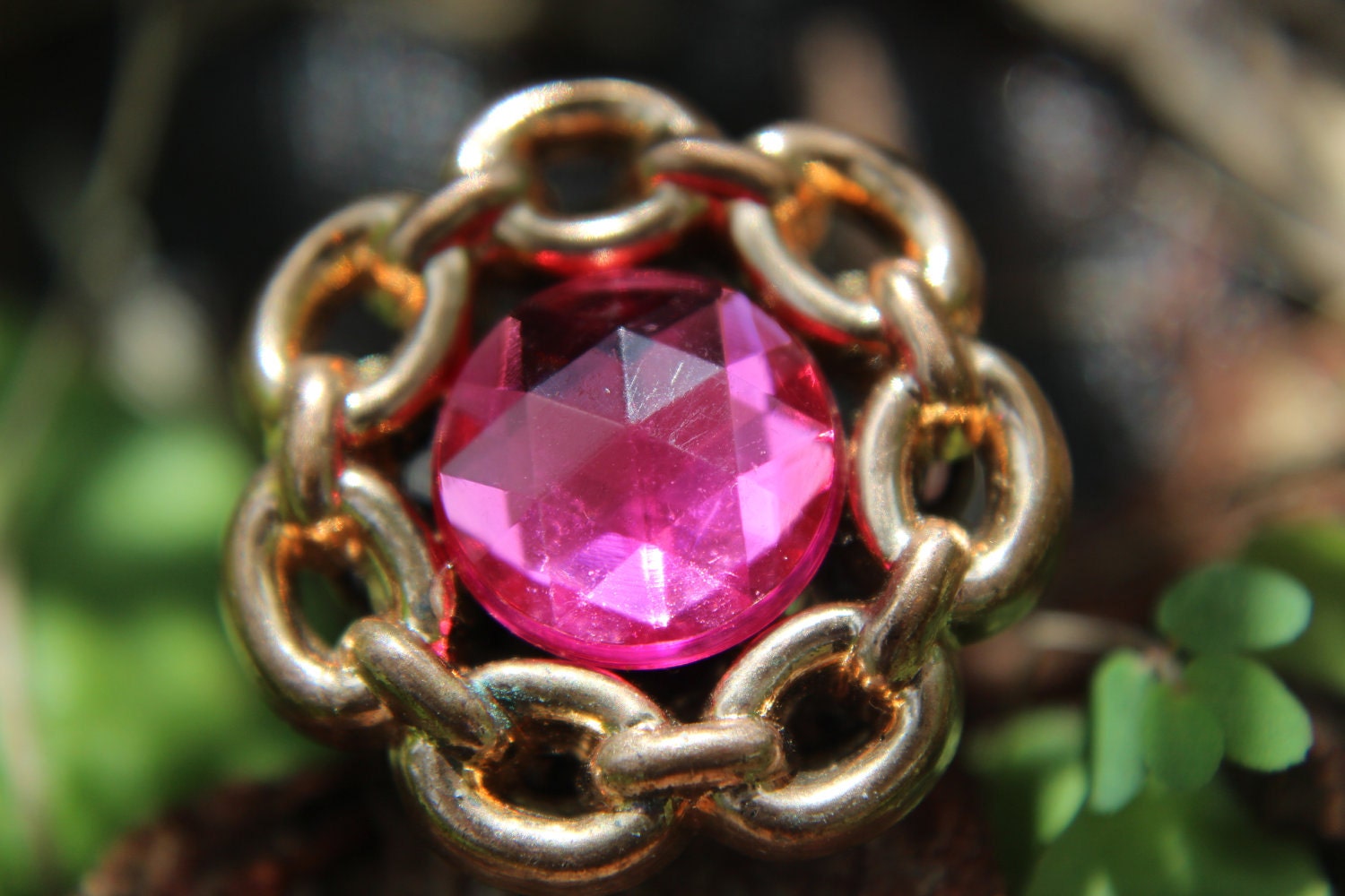 ADJUSTABLE Pink Ladies Rhinestone Chain Linked Recycled Anchors Away Sailors Ring