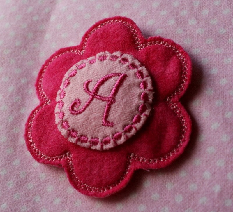 Monogram Felt Daisy Hair Clip  Hot Pink and Light Pink