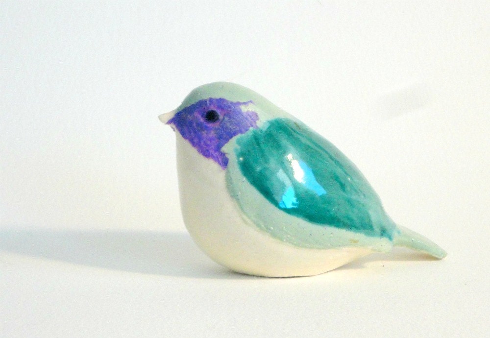 pottery bird purple forest green