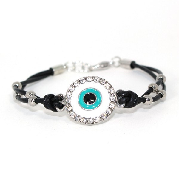 NEW MARKDOWN : Lucky Crystal Evil Eye Charm Bracelet Multi-Strand - White and Silver