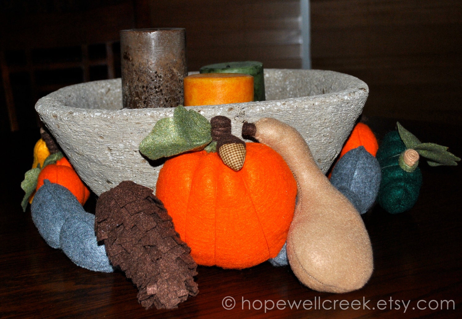 Harvest Pumpkin,Gourds,and Squash Centerpiece Felt Ring OOAK