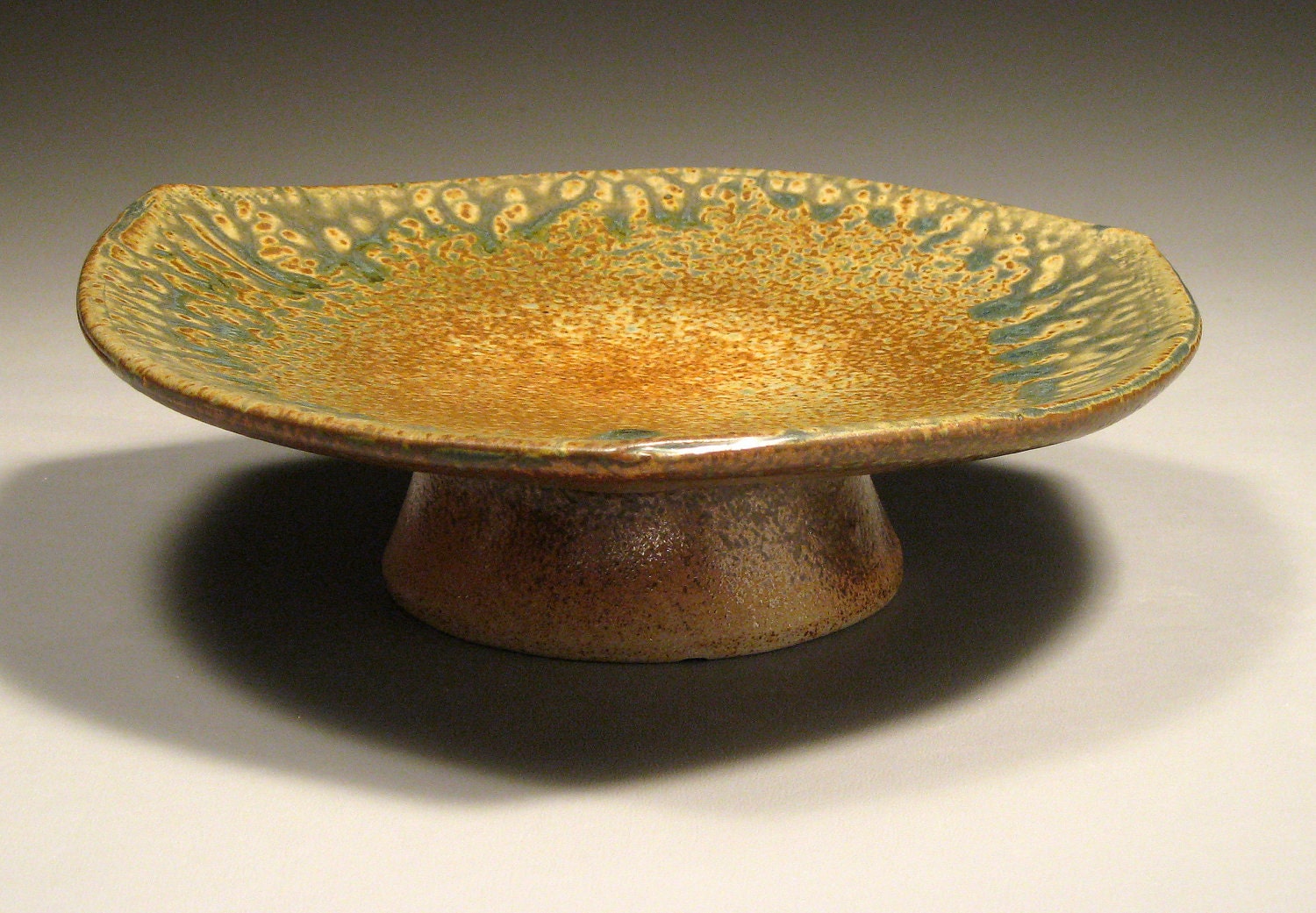 Pedestal Serving Bowl or Cake Stand or Fruit Plate Sage Green Glaze