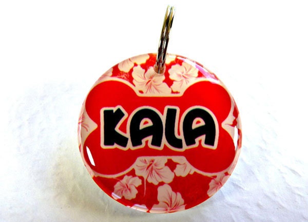 Dog Tag Pet ID Tag Cat Pet Tag Red Hawaiian Flower by ID4Pet