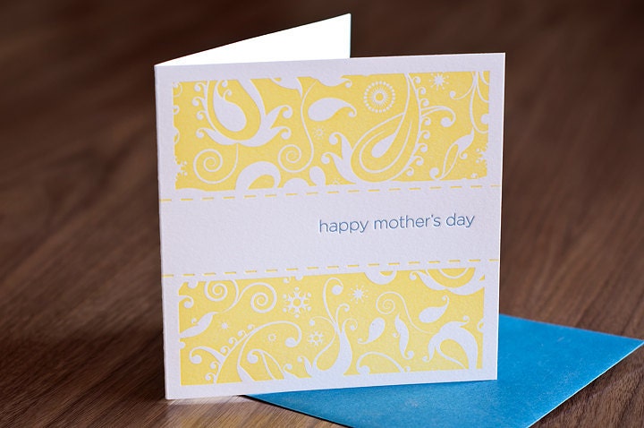 Yellow Paisley Letterpressed Mother's Day Card