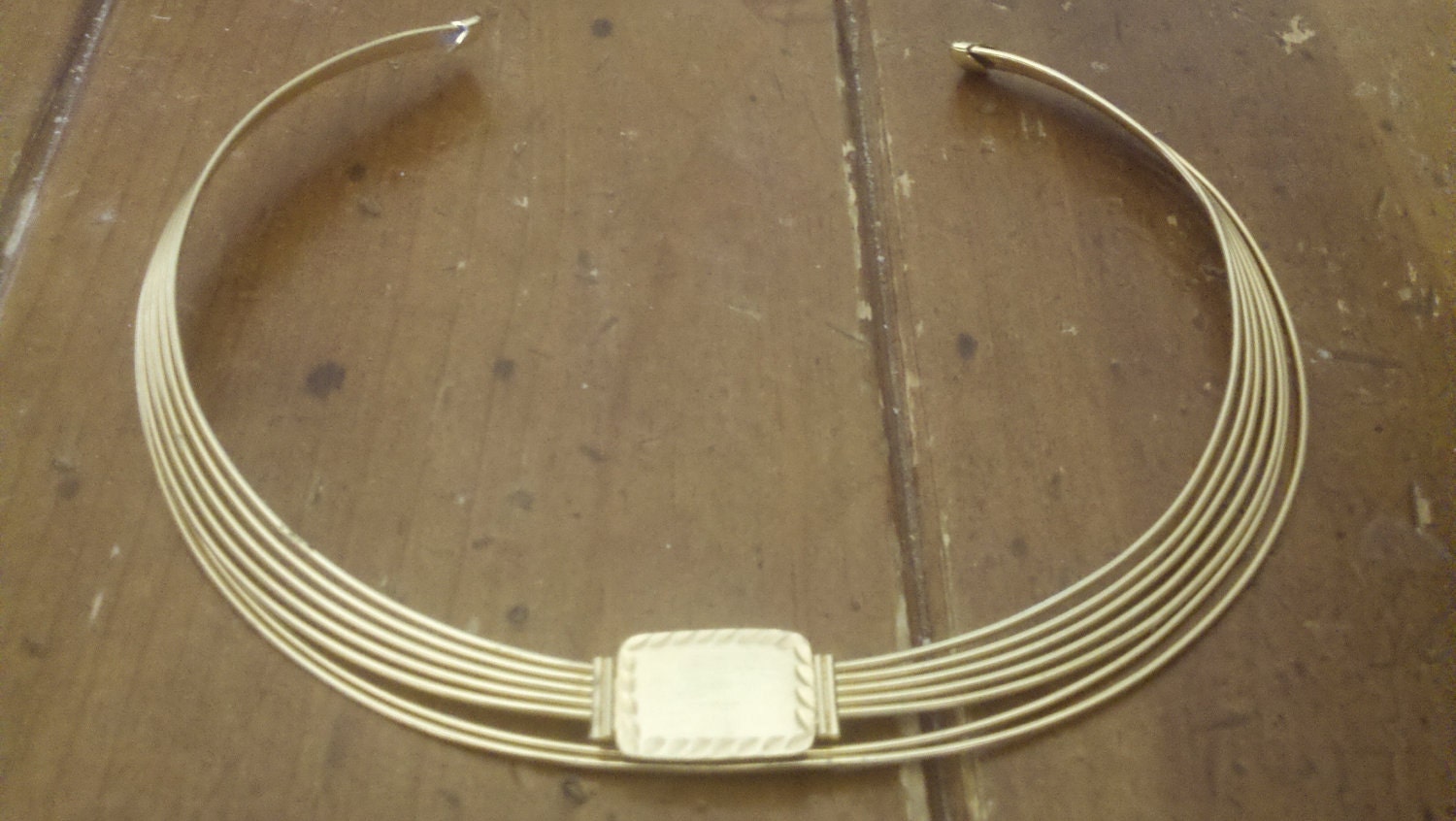 Walk Like an Egyptian Vintage Gold Bronze Metal Collar Necklace