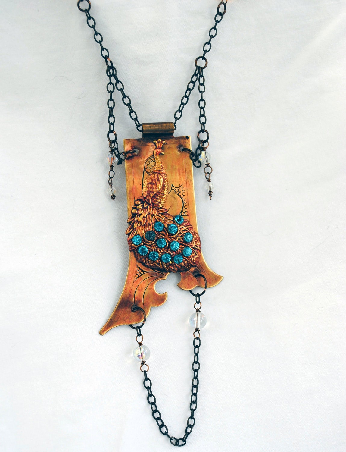 Metal Collage Necklace - Peacock & Blue