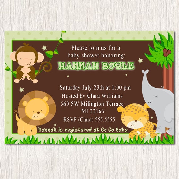 Baby Shower Green Jungle Zoo Safari Invitations - Printable Digital ...