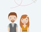 Custom Illustrated Wedding Invitation -  Paper Airplane Printable Design