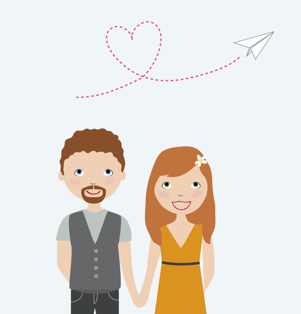 Custom Illustrated Wedding Invitation - Paper Airplane Printable Design