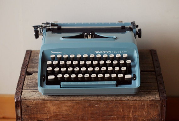 Cursive Remington Sperry Rand Blue Vintage Typewriter - Rare Script Font