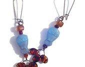 Glass Owl Earrings. Dangle Earrings. Light Blue and Brown Czech Glass Beaded Earrings