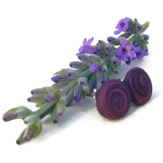 Pink and black earrings. titanium post studs. small earrings. polymer clay earrings, black and pink swirled
