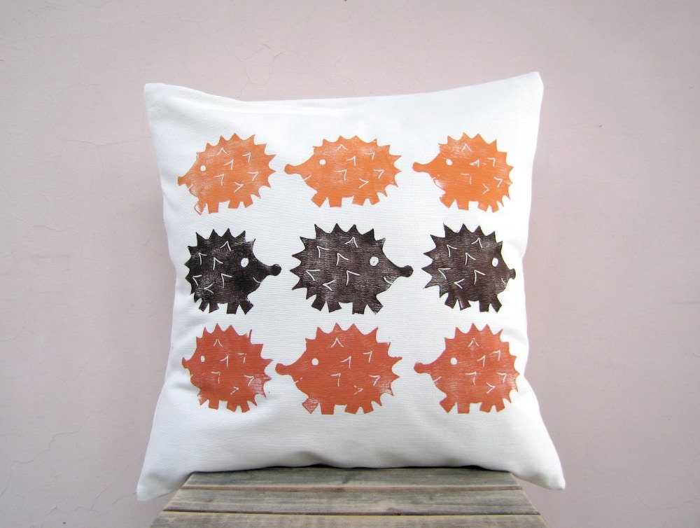 Pink decorative pillow - hedgehog print in raspberry hot pink, eco friendly  kids or nursery pillow