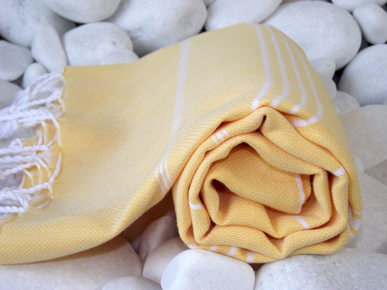 Best Quality Hand-Woven Turkish Cotton Bath Towel or Sarong-Yellow and White Stripes