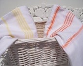 High Quality Set of 2-Hand Woven Turkish Cotton Bath,Beach,Pool,Spa,Yoga,Travel,Boat Trip Towels or Sarong-Yellow,Orange Stripes on White