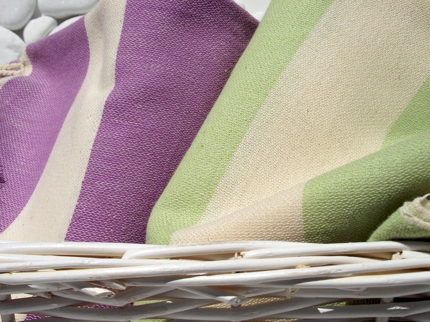 Set of 2-High Quality Hand Woven Turkish Cotton Bath,Beach,Pool,Spa,Yoga,Travel Towel or Sarong-Natural Cream and Purple and Lime Green