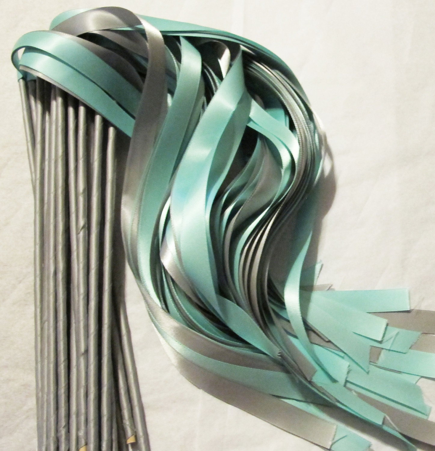 Enchanted Wedding Ribbon Wands 50 Pack IN YOUR COLORS (shown in Silver and Aqua) Unique wedding ceremony exit idea