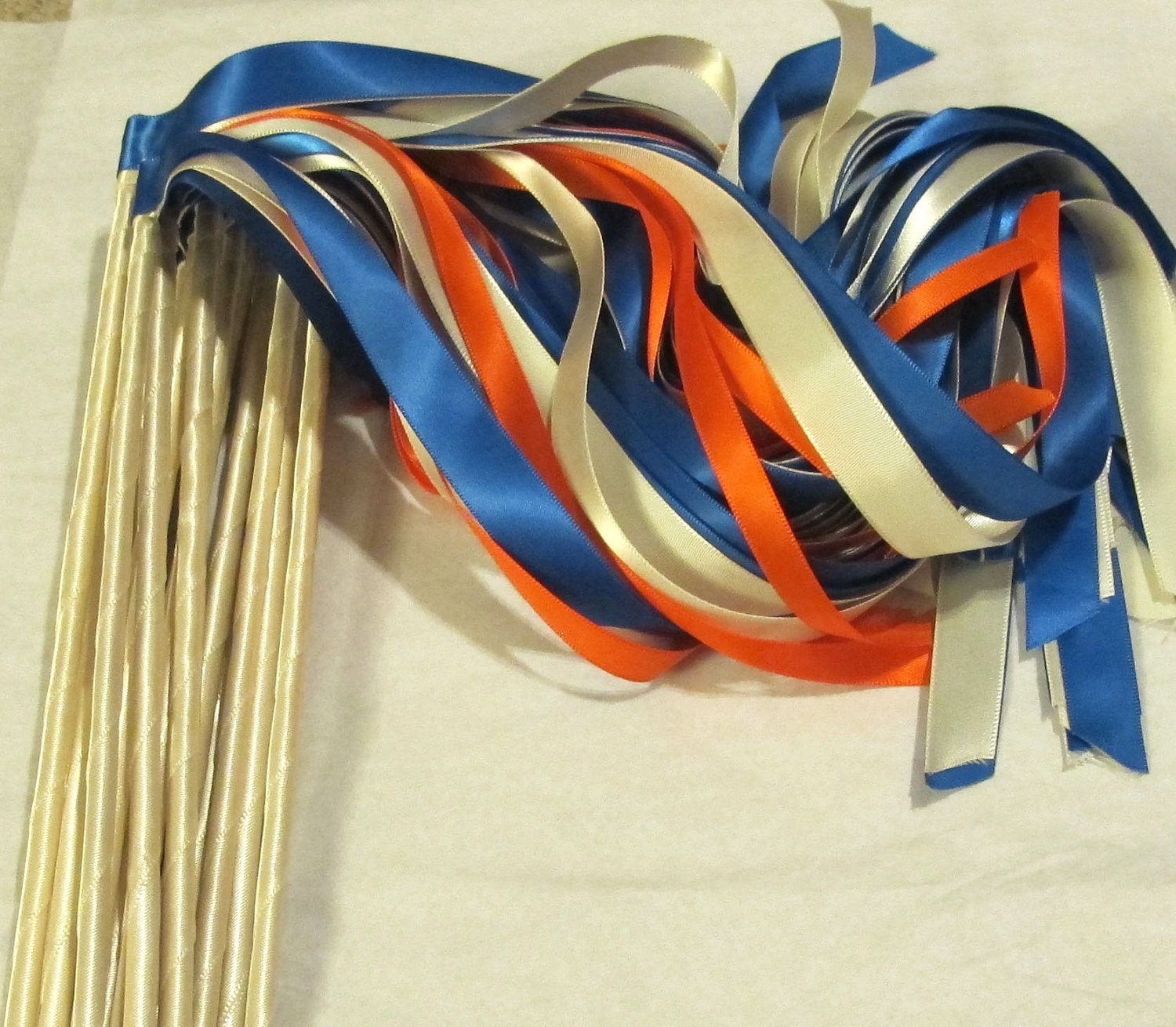 Enchanted Wedding Ribbon Wands 50 Pack IN YOUR COLORS (shown in ivory, orange and royal blue) Unique wedding ceremony exit idea