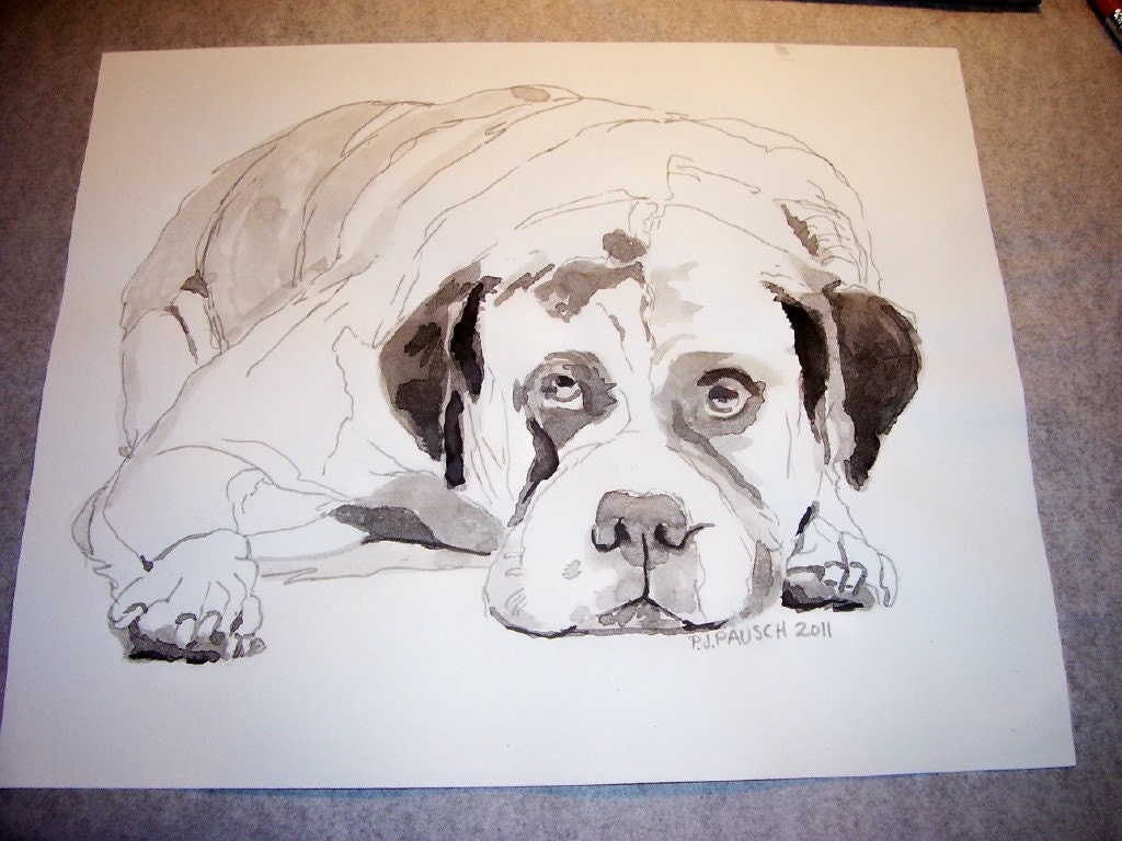 Dog Drawing, Original Ink Drawing, Ink Drawing Black and White, Original Art, Original Drawing, Animal Art, Puppy Art, 8 x 10 expressive