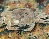 Original Watercolor Painting, Fine Art PRINT, Crab Watercolor, Ocean Creature, Neutral Painting, 9 x 12, Ocean Painting, Sea Creature Print
