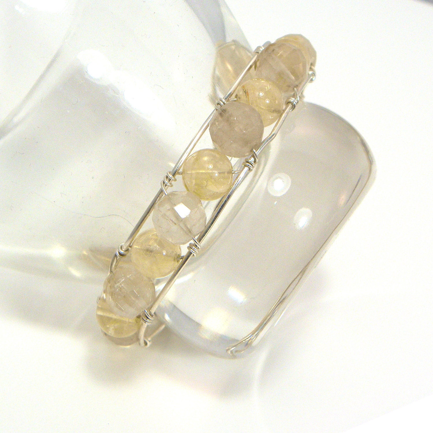 Silver Cuff with Citrine and Golden Quartz