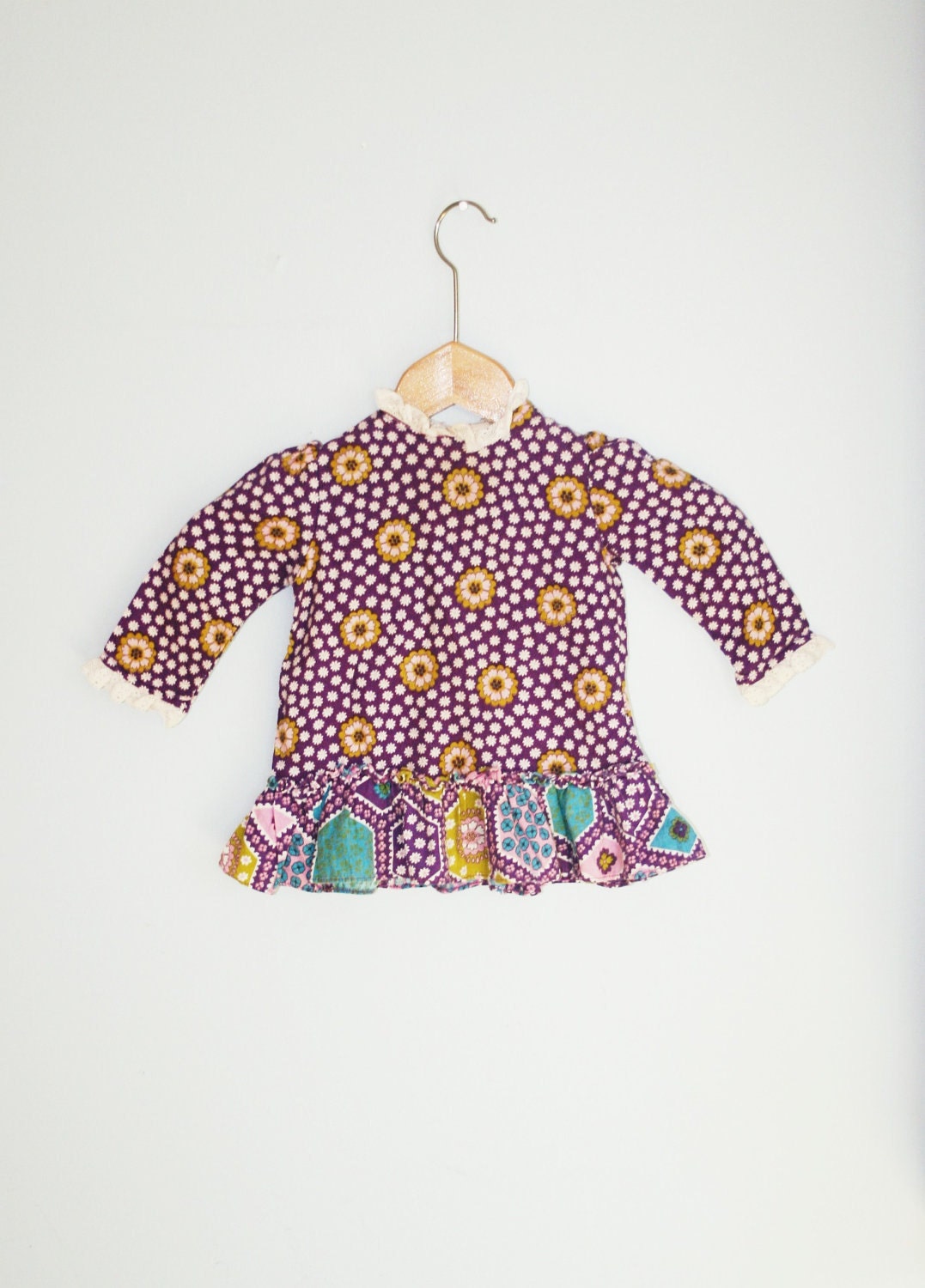 80s BOHO HIPPIE Kids Floral Lace Groovy Retro Shirt Dress.....12 to 24 months. 2T. kids. groovy. mod. retro kids. 80s kids. lace. ruffled.