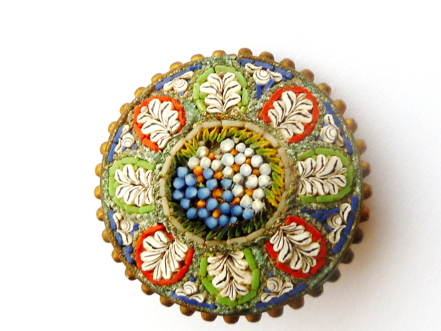 Antique Victorian Micro Mosaic Brooch with C Clasp