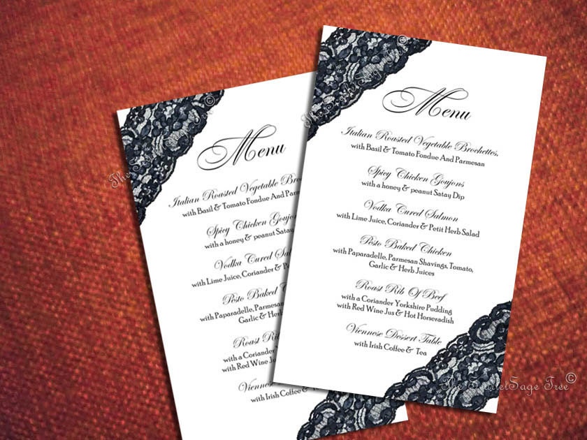 PRINTABLE BLACK LACE Menu Design Pdf Modern Diy Wedding Decor Table Decoration Setting Decor Vintage Personalized Place Cards Table Numbers