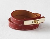 Equestrian Ornament Stitch Leather Bracelet(Red)