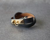 Square Ornament Leather Bracelet(Dark Grey)