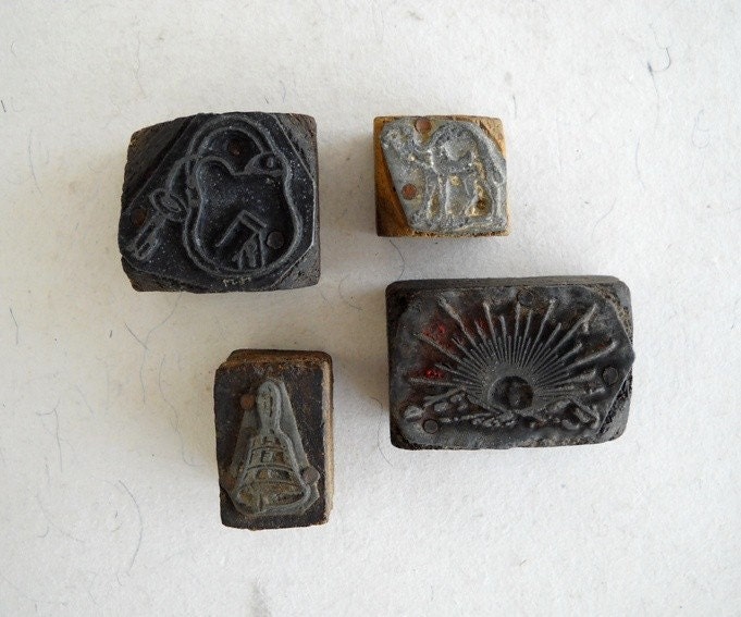 4 Vintage Letterpress Printing Picture Blocks LP17