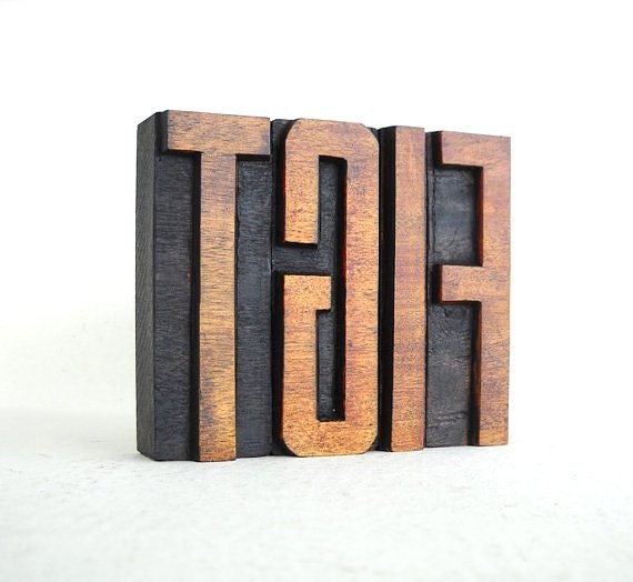 Thank God It's Friday, TGIF - 4 Wooden Vintage Letterpress Alphabet - Large - 3.2", L80