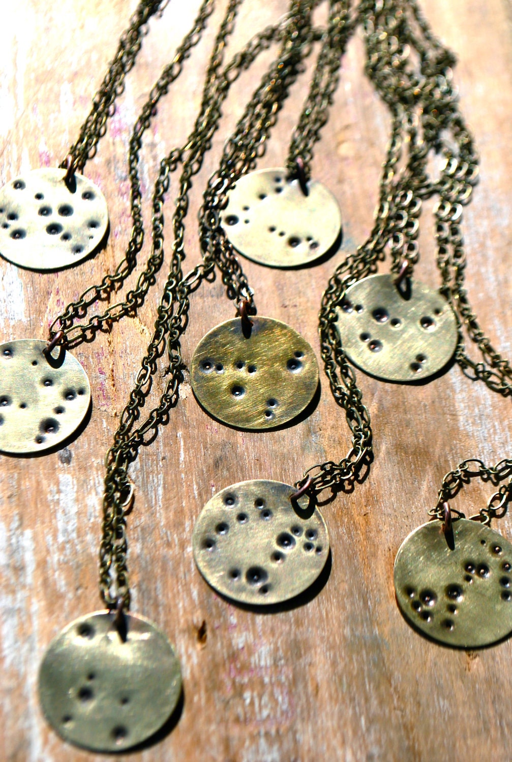 Cancer - Zodiac Constellation Necklace - Hand Stamped Brass Pendant on Vintage Brass Chain - July Birthday