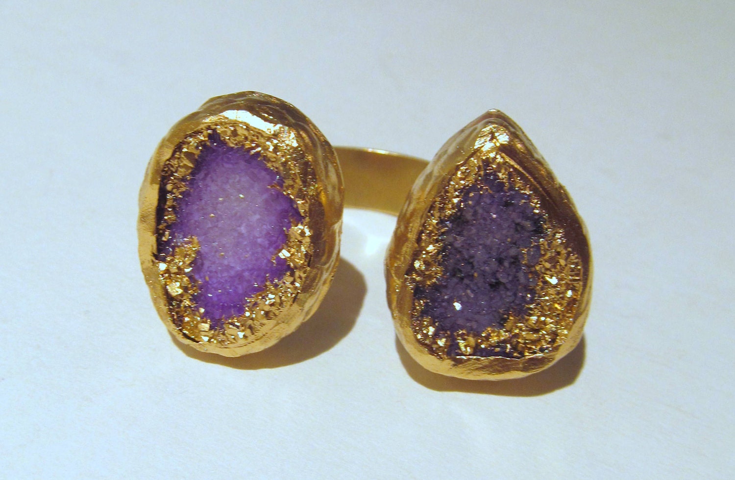 Amethyst Purple Double Druzy Ring