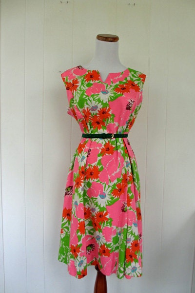 1960's Floral Shift Dress L/XL