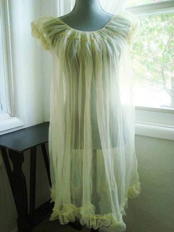 Sheer Yellow Chiffon Babydoll Nightie, Size Large