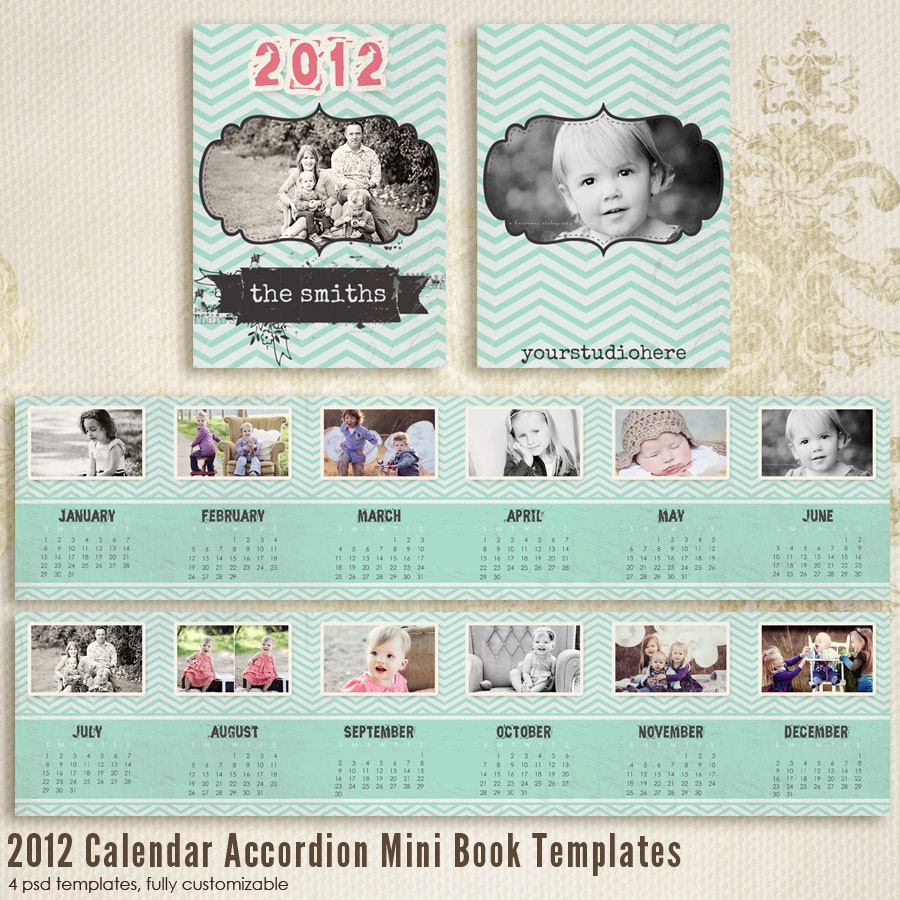 2012 Calendar 2.5x3.5inch Mini Accordion book templates for photographers