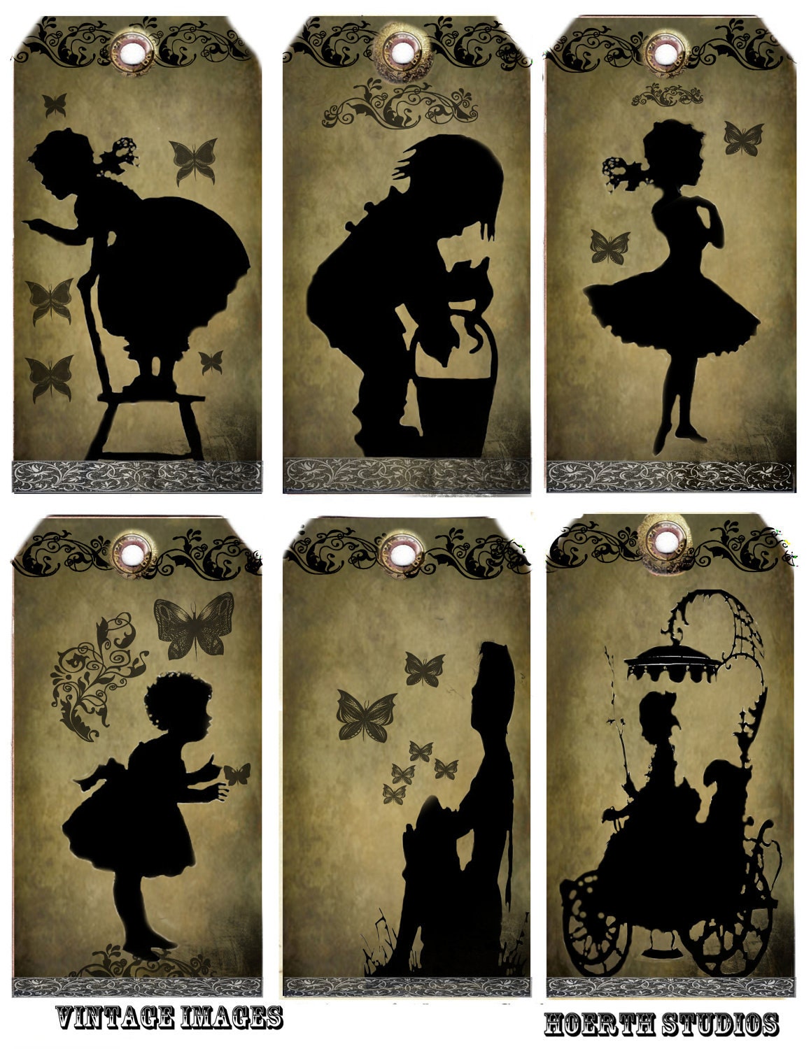 Vintage Victorian Silhouette Tags Instant download