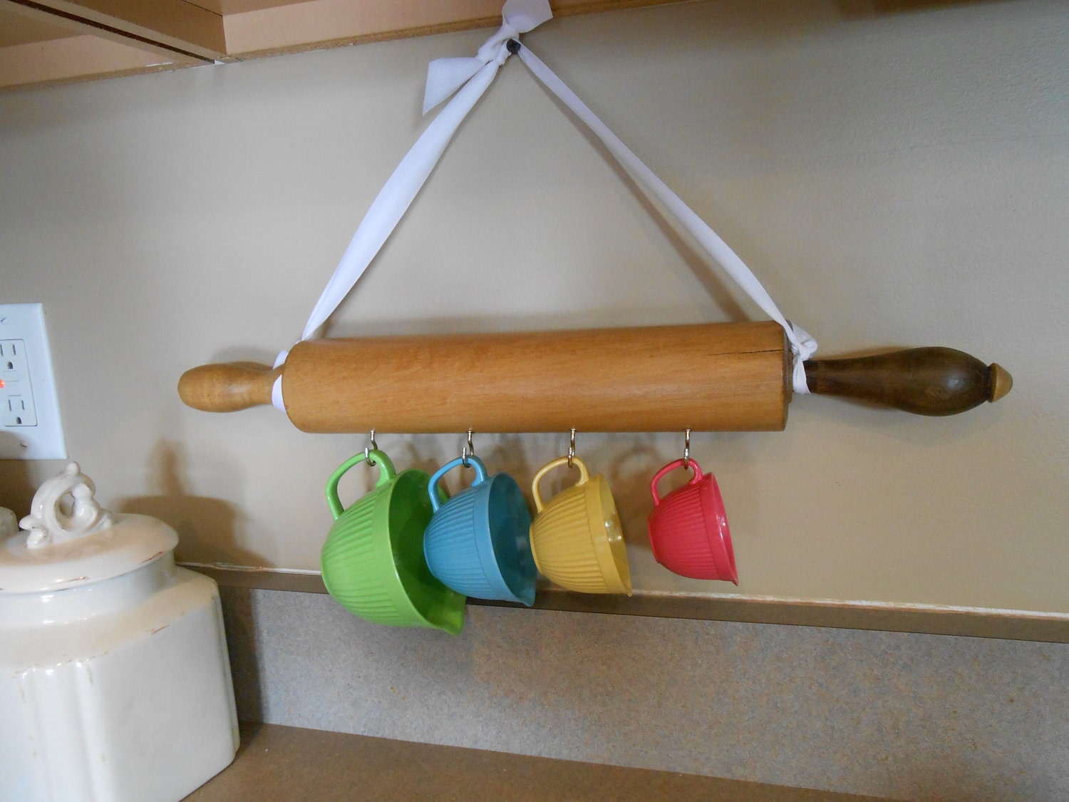 Vintage Rolling Pin with Batter Bowl Measuring Cups