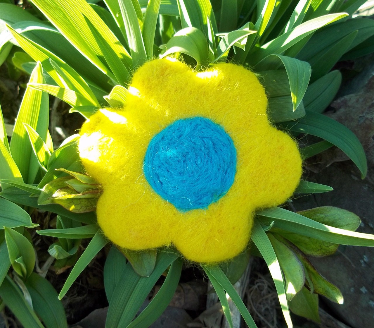 Ponytail Holder Flower Yellow Turquoise