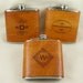 Groomsmen Flasks with Hand Dyed Engraved Leather Wrap - set of 12