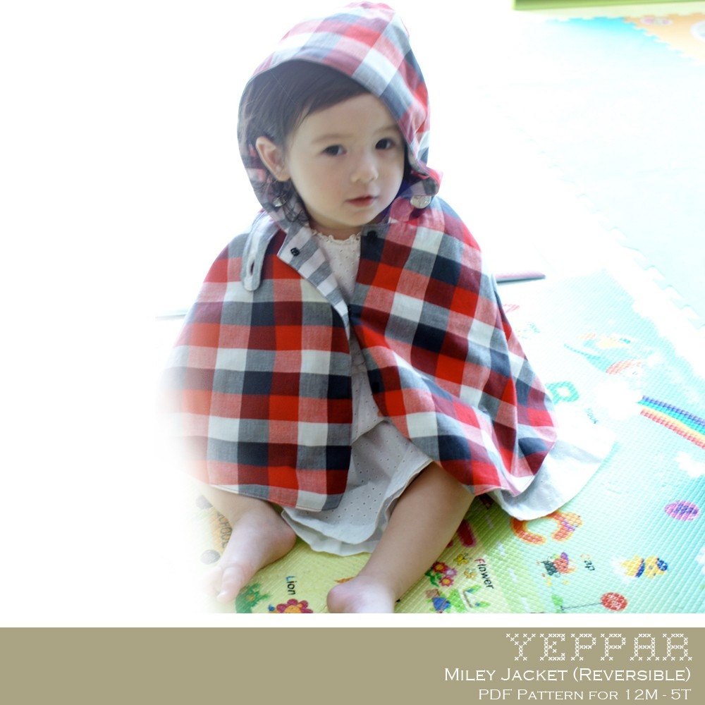 No Serger - PDF Pattern - Miley Jacket (Reversible) for 12M - 5T and tutorial.