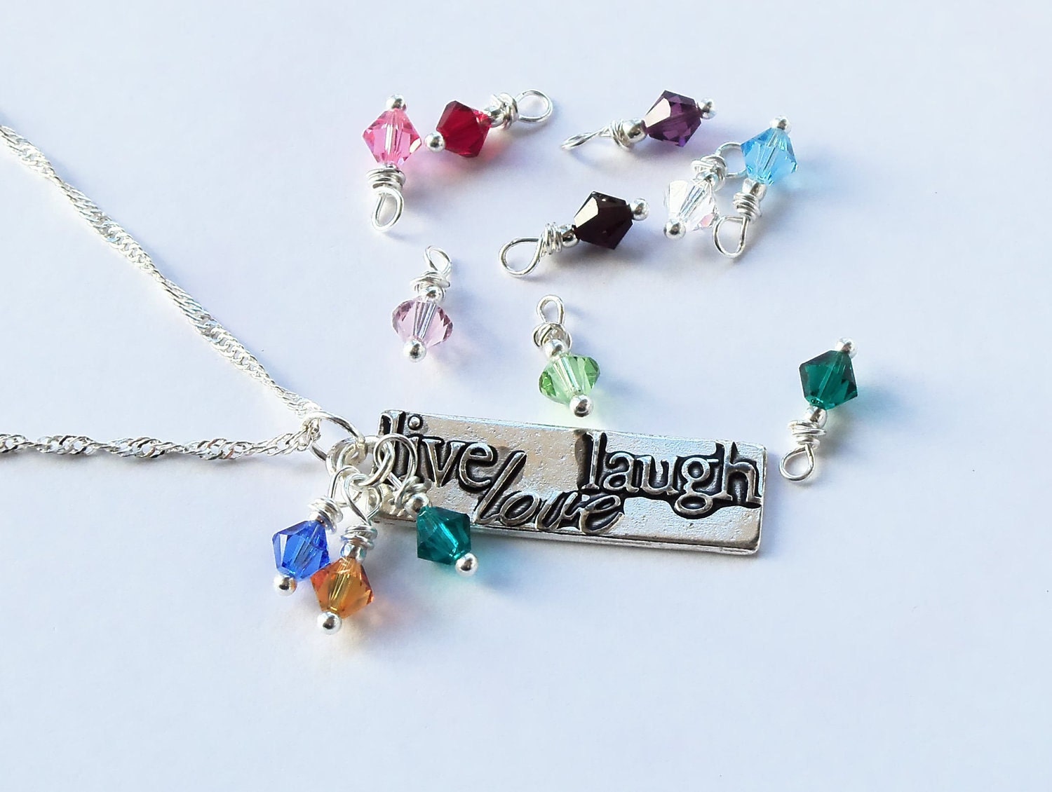 LIVE - LOVE - LAUGH - Mother's, Grandmother's Custom Birthstone Pendant - Choose Your Birthstones
