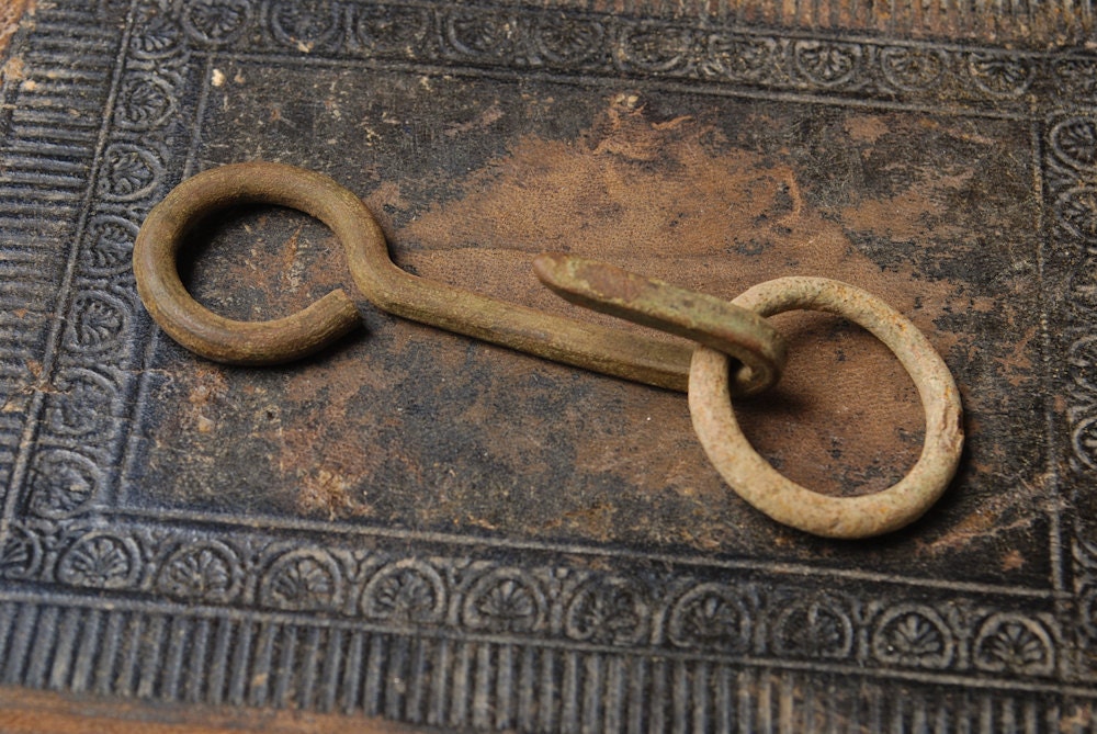 Antique metal hook and ring, primitive finding