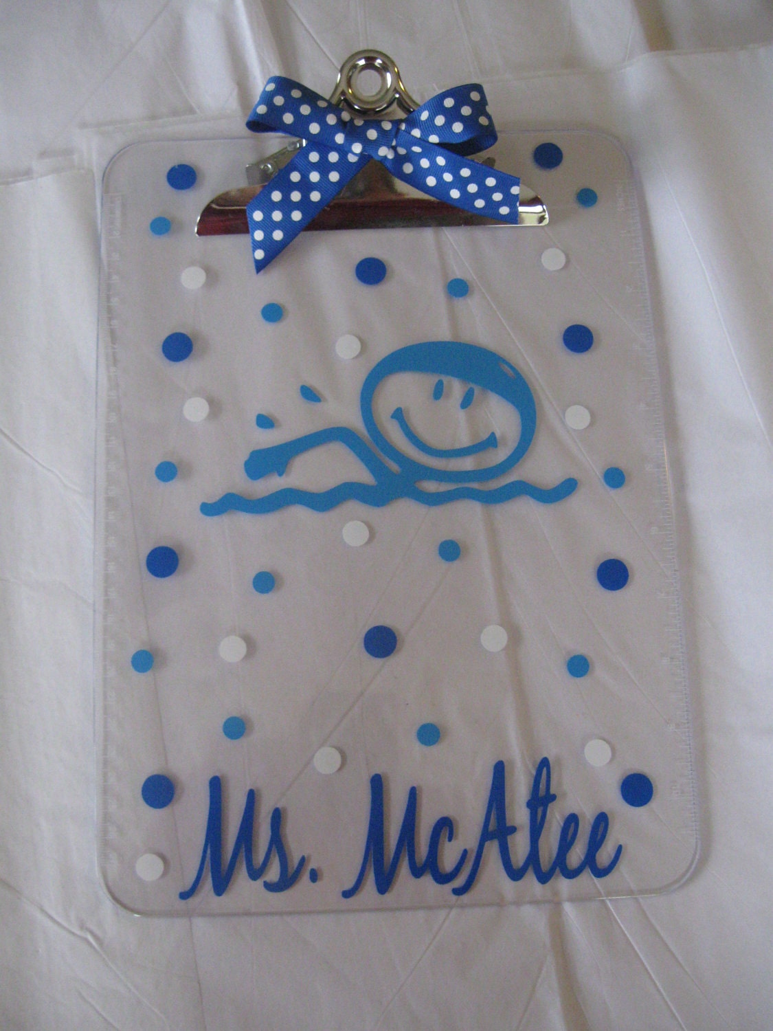 Coaches gift, Personalized with name clear acrylic clipboard, swimmer, swim coach, instructor, or other sport, great banquet gift